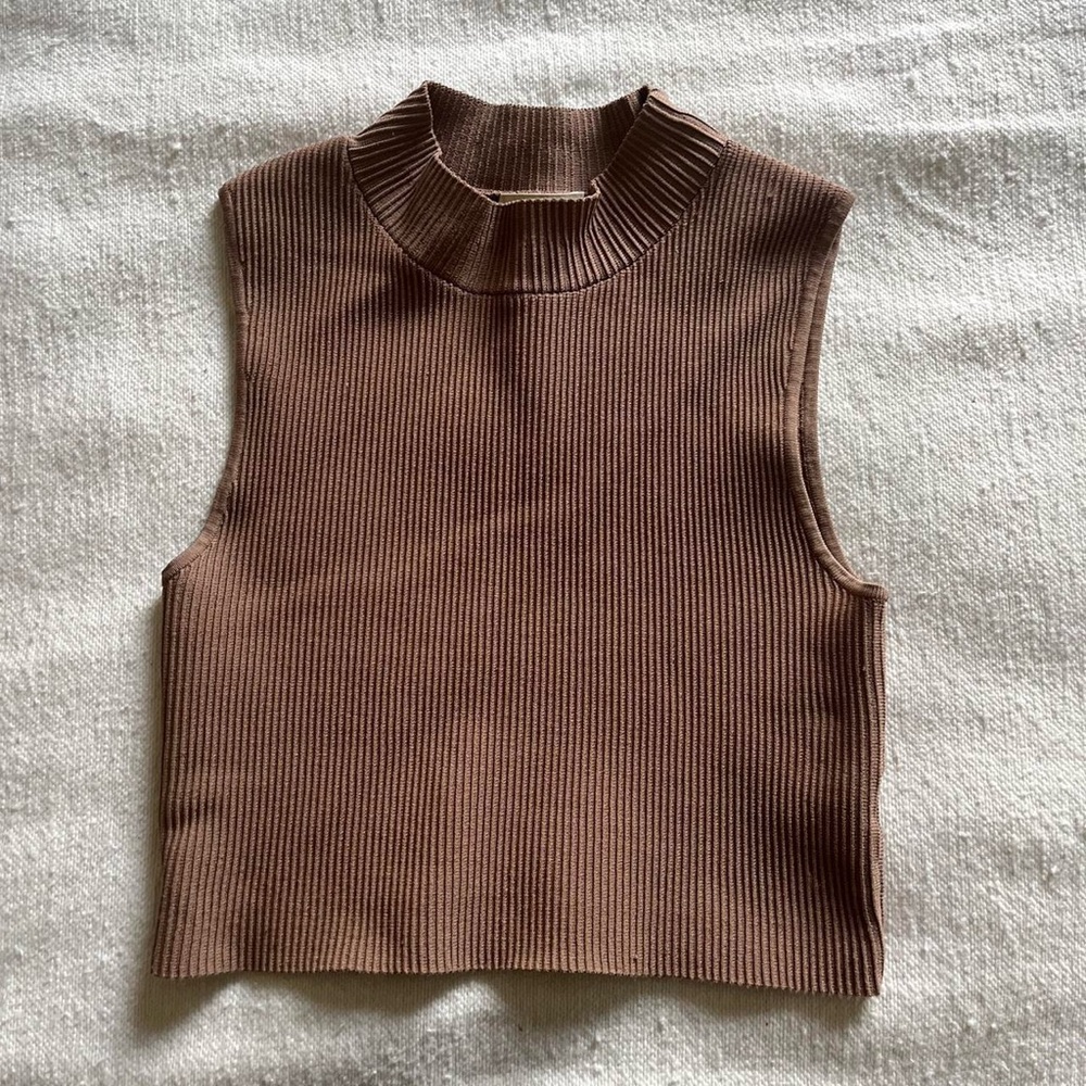 Babaton Mock Neck Beige Top